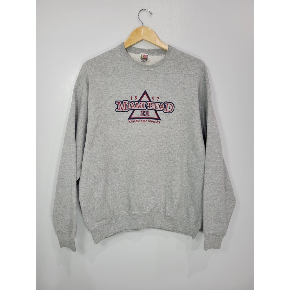 Vintage 1997 Miami Triad‎ Sigma Chi K-State Sweatshirt Fruit of the Loom XL Gray